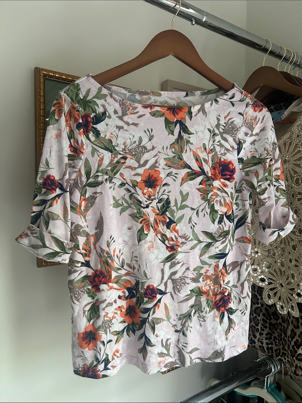 Gloria Vanderbilt S Floral Boatneck Short Sleeve Top - Pink Floral